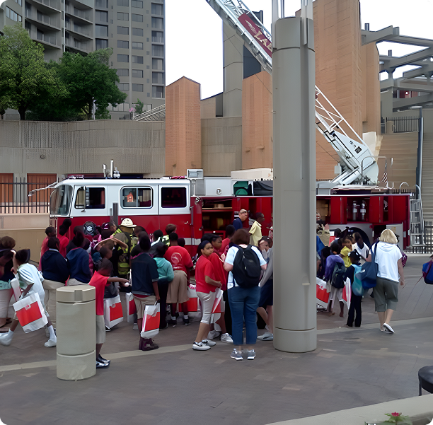Gathering outside firetruck
